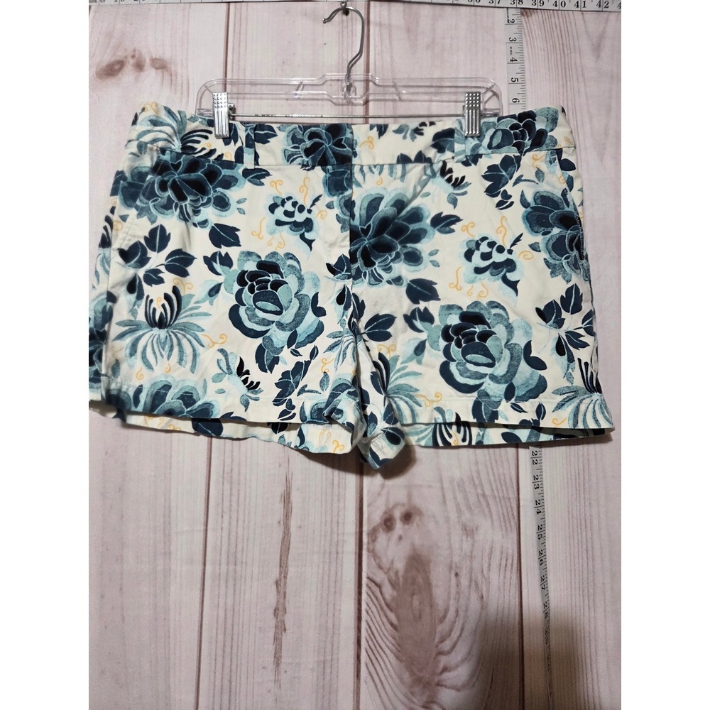 Loft Outlet Womens Size 16 Blue White Floral Cotton Chino Shorts Mid Rise 3.5in